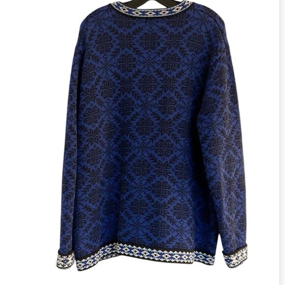 L.L. Bean 100% Cotton Blue Black Cardigan Sweater Size 1X Made in Australia - Picture 2 of 9